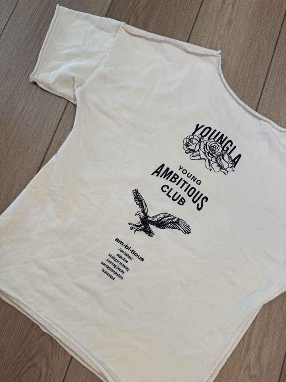 YoungLA Logo Short Sleeve Sweatshirt Sz L Floral Graphic Black White Spellout